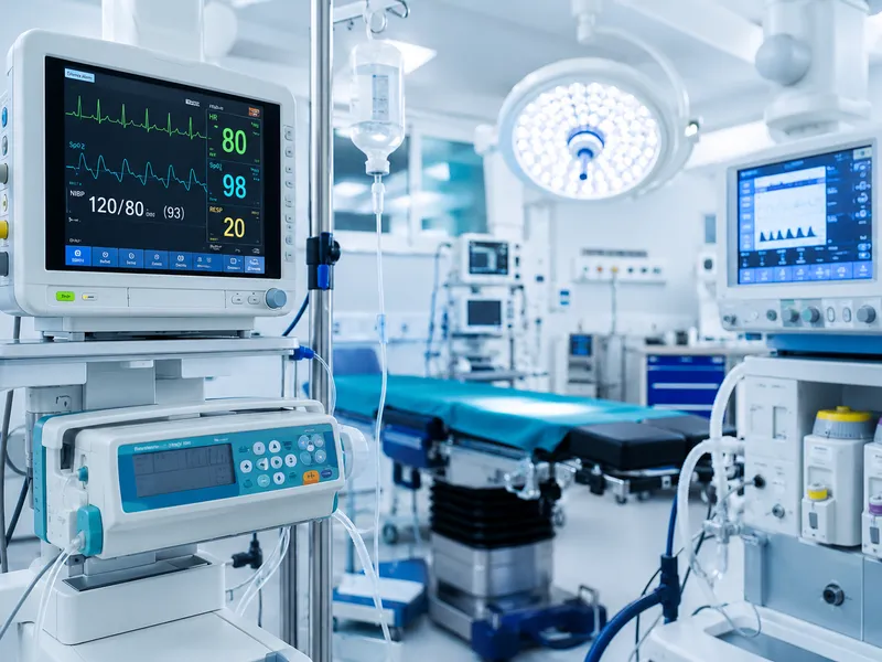 Hospital machine and medical equipment in a hospital room